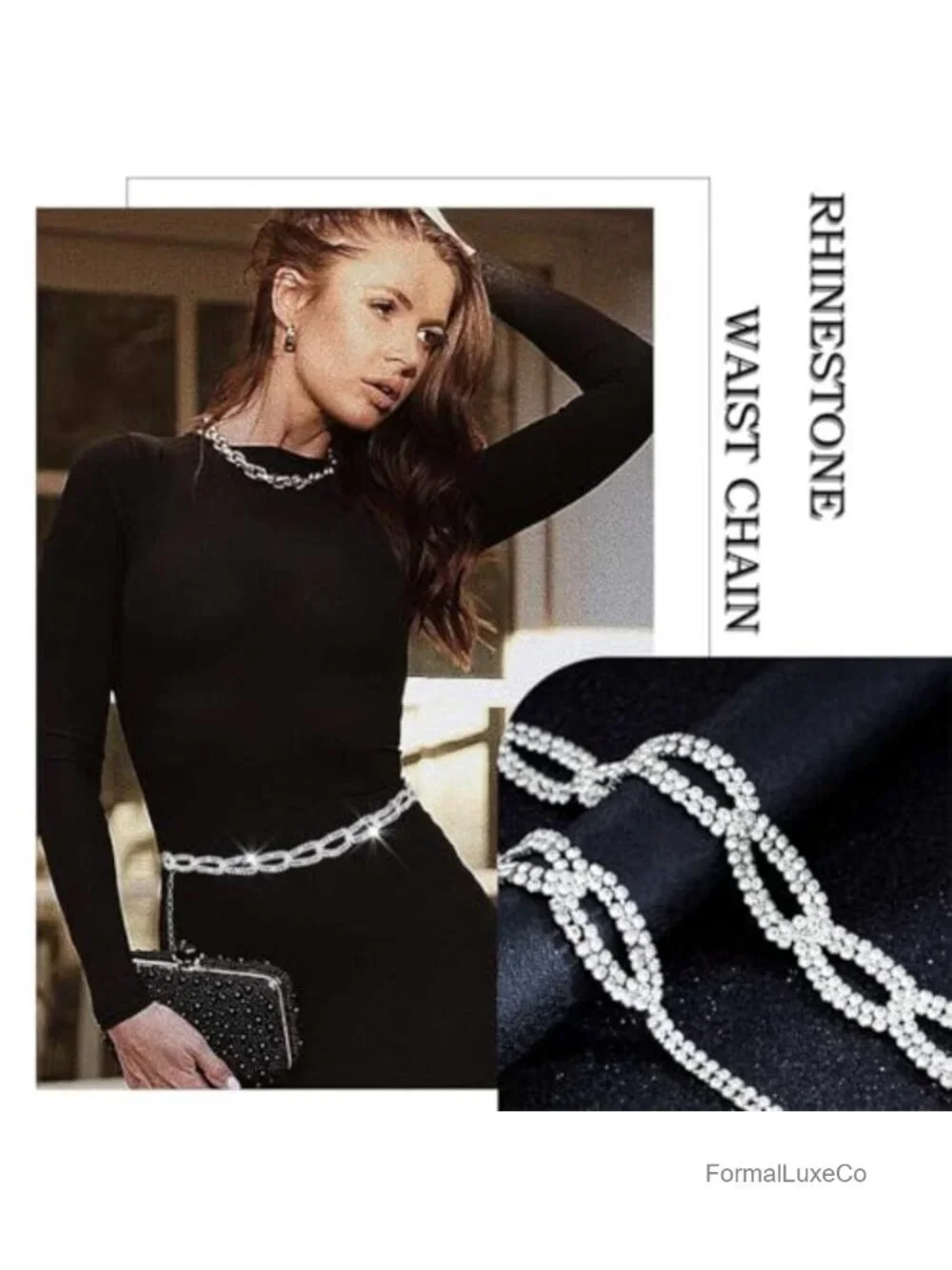 Rhinestone Crystal Chain Belt Silver Waist Chain for Women Wedding Party Dress